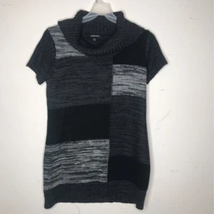 Notations Womens Sweater Dress Black Gray Color Block Ribbed Mini Short Sleeve L - Picture 1 of 8