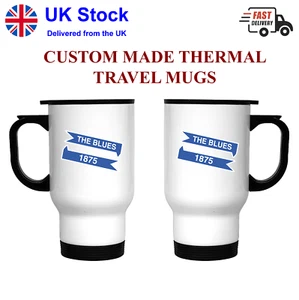 BLUES PRINT TRAVEL MUG BIRMINGHAM PREMIUM STAINLESS STEEL INSULATED TEA COFFEE - Picture 1 of 3