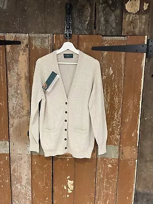 Alan Paine Pure Wool Cardigan Beige Button-Up V-Neck Pockets Size 36 New - Image 1 of 4