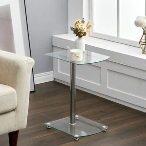 Small Round Glass Table Shelf Living Room Bedroom Sofa Side Table Coffee End - Picture 1 of 14