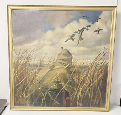 Vintage 1974 John C Green Oil on Canvas Waterfowl Duck Hunt Painting ~ Free Ship - Image 1 of 4