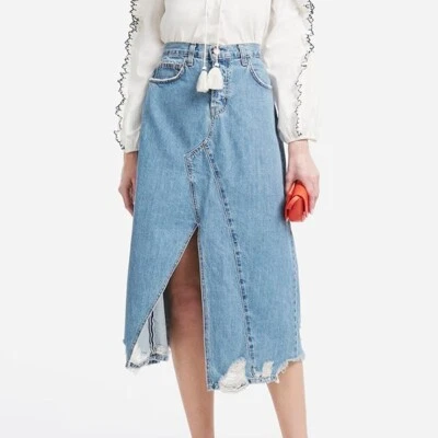 NWT $258 Current Elliot Recrafted high waist distressed denim skirt size 27 - Image 1 of 4