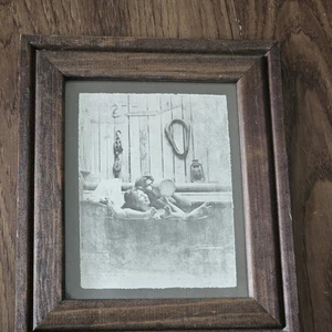 R Hendrickson Stampa Bagno Cowboy Ragazza Vasca da Bagno Arte Pedler Telaio 10”x8,5” Vintage - Foto 1 di 7