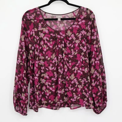 Top campesino floral de seda Jill para mujer MP rosa marrón manga larga Bloomcore Boho Foto 1 de 4