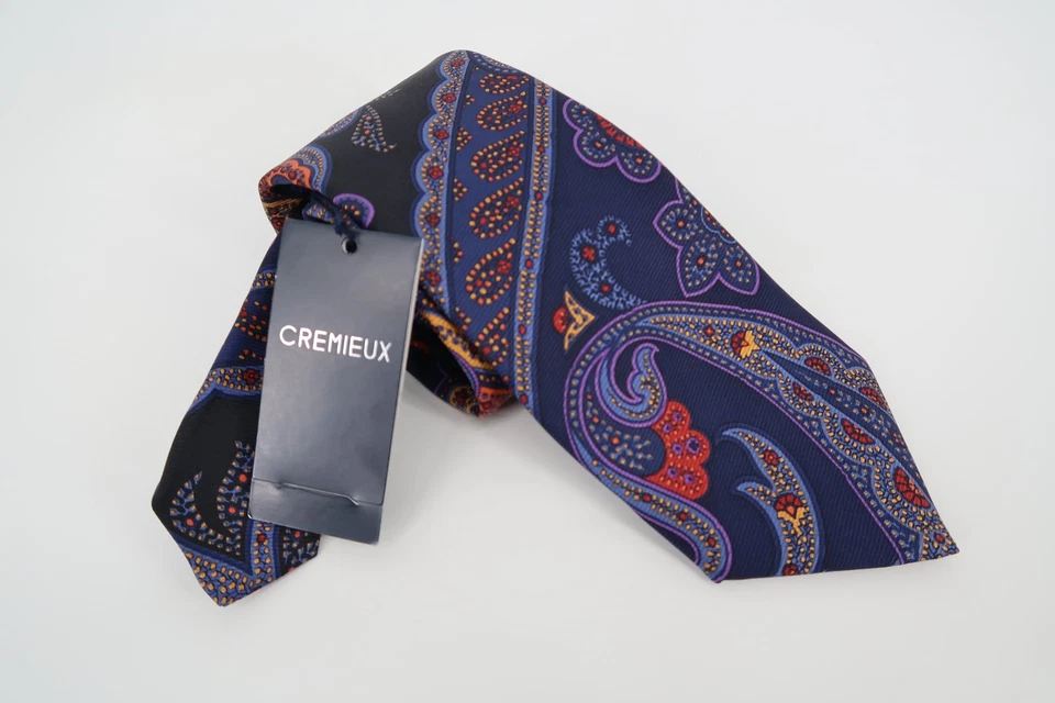 Daniel Cremieux Seven Fold Purple Navy Paisley Floral 100% Silk Tie Made In USA - Image 1 of 4