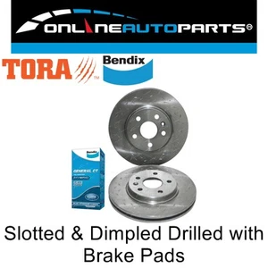 Front Disc Rotors Slotted Dimpled + Bendix GCT Brake Pads for Cruze JG JH 09~14 - Picture 1 of 3