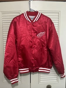 Vintage Detroit Red Wings Satin Swingster Jacket NHL Hockey USA Size Large Snap - Picture 1 of 15
