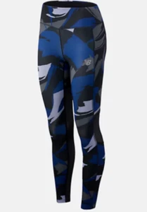 NEW BALANCE Womens Blue & Black Printed Running Tights Ladies XS 8 BNWT - Picture 1 of 2