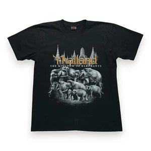 Vintage Thailand The Kingdom Of Elephants All Over Print Grunge Mens Tshirt XL - Picture 1 of 5