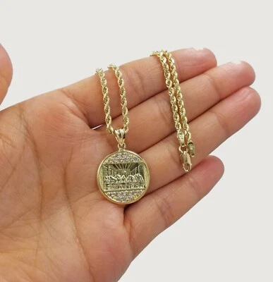 Juego de collar colgante de cadena de cuerda de 10kt con dije de última cena de 20" 2,5 mm oro real de 10 k  Foto 1 de 4