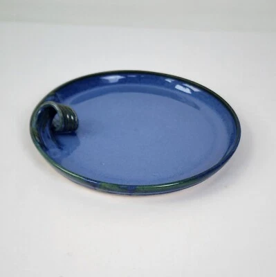 Artesian Made Blue Ceramic Serving Platter Napkin Plate VTG 90s Modern Farmhouse - Image 1 of 4