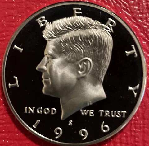 1996 S Clad PROOF Gem Cameo Kennedy Half Dollar Coin from US Proof Set Cover