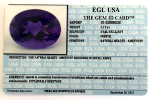 EGL USA CERTIFIED NATURAL OVAL BRILLIANT PURPLE AMETHYST QUARTZ 0.71 CT - Picture 1 of 5