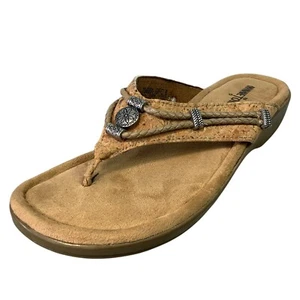 Minnetonka Thong Cork Bead Leather Braid Sandal Slide Shoe Women's Size 8 - Picture 1 of 11