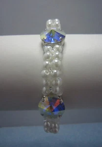 Damen Armband mit Swarovski Elements, weiss, 19 cm, handmade, Handarbeit, Magnet - Bild 1 von 3