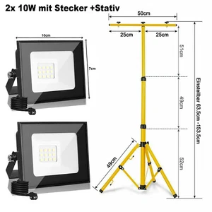 2x LED Inundador Proyector Proyector de Construcción Faros con Trípode Enchufe 30/50/100W - Imagen 1 de 28