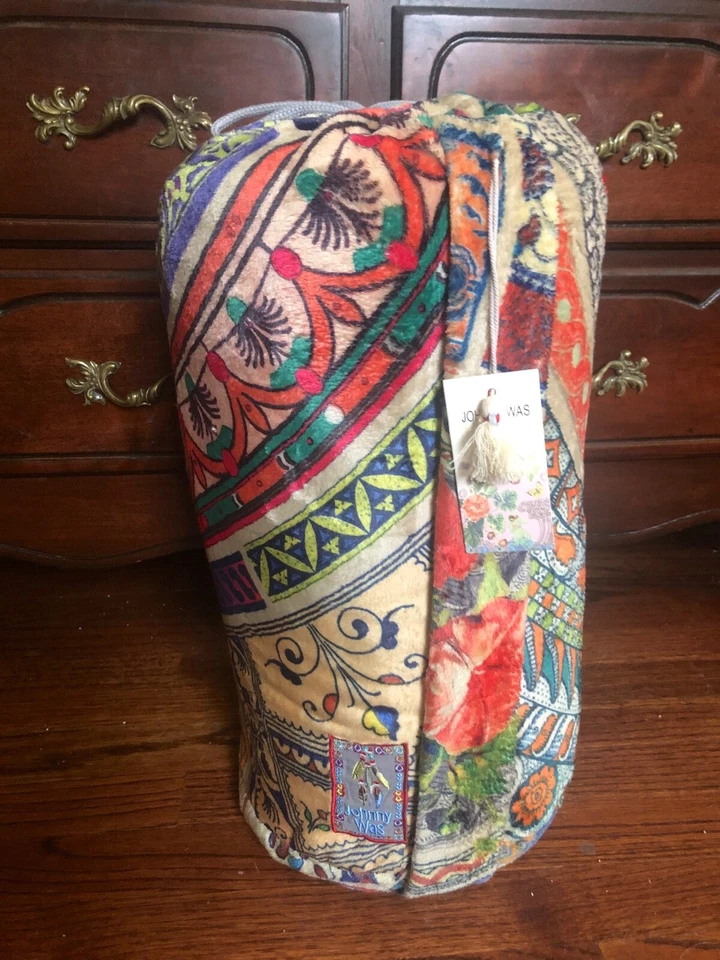 Johnny Was Blanket Potter Cozy Reversible Large Throw Gray Blankie Extra Bag