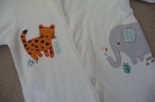 3-6 MONTHS JOHN LEWIS BABYWEAR WHITE COTTON SLEEPSUIT TIGER ELEPHANT CHICK BNWT