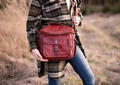 Bolso cruzado de cuero genuino unisex vintage marrón para cámara para fotógrafos Foto 1 de 4