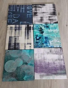 6x Bilder Leinwand klein modern grau türkis abstrakt Deko Wandbild Kunstdruck - Bild 1 von 3