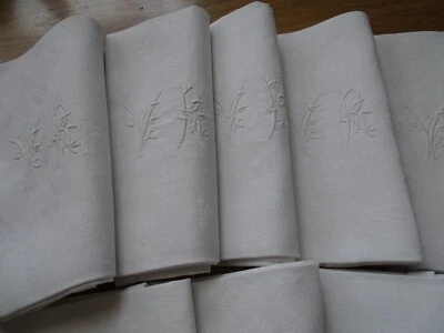 LOT 8 GRANDES SERVIETTES ANCIENNES LIN  MONOGRAMME  VR - Photo 1/4