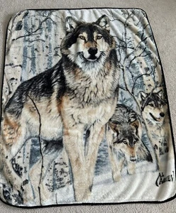 Al Agnew Vtg Wolf Plush Blanket - Picture 1 of 4