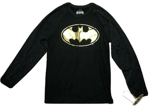 DC Comic Gold Metallic Batman Black Speckled Shirt - Girls Size L -NEW  - Picture 1 of 3