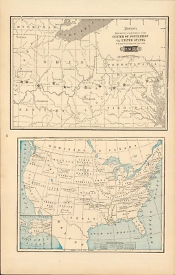 1901 Center of Populations of United States antique map ~ 23" x 14.6" - Image 1 of 4