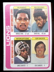  1978 Topps DAVID HILL KEN SANDERS JAMES HUNTER Detroit Lion Team Card Checklist