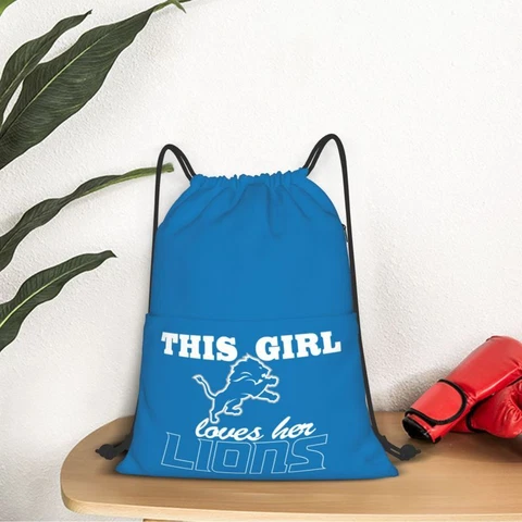 This Girl Loves Her Detroit Lions Drawstring Backpack Waterproof & Light Cover