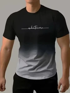 Gradient Print Crew Neck T-Shirt Men's Soft Fabric Short Sleeve Comfortable - Picture 1 of 3