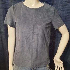 One State Gray Faux Suede Short Sleeve T-Shirt Slit Back Women's Size XS Small - Picture 1 of 8