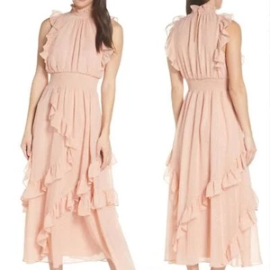 Avec Les Filles Smocked Ruffle Maxi Dress Peach Sz 4 - Picture 1 of 15