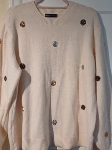 Jersey Colección M&S Crema Lentejuelas Lunares Punto Pullover Talla XL UK 20/22 - Imagen 1 de 8