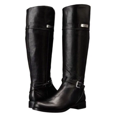 Botas de Equitação Coach Feminina Preta Couro Micha Joelho Alto Clássico $249 - Imagem 1 de 3