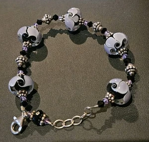 Vintage Sterling Silver & Glass Beads bracelet 925 8 Inches - Picture 1 of 2