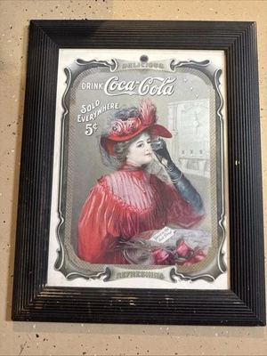 Vintage Victorian Red Gibson Girl Coca Cols Advertising Art Framed - Image 1 of 3