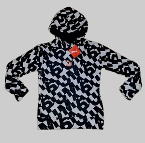  BNWT Puma Hoodie Youth L 14-16 Boys Black /White Pullover Pocket Logo All Over - Picture 1 of 3