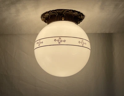 Antique Vtg Art Deco MCM Flush Mount Ceiling Light 1920s 1930s 1940s 1950s Gold - Image 1 of 4