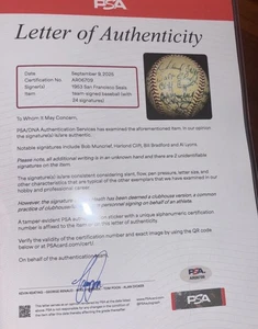 Sf Seals Rare 1953 Team Signed Baseball Clift Harlond Muncrief Lyons Psa Loa  - Picture 1 of 13