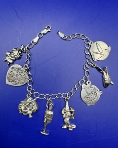 Disney Vintage STERLING 8 Charm bracelet FANTASIA 1970s - 7" - Picture 1 of 6