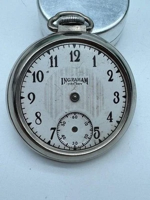 Reloj Bolsillo Mecánico Vintage Ingraham Viceroy Tono Plata Piezas/Reparación Foto 1 de 4