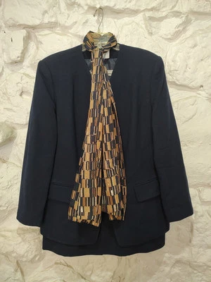 女式 Kasper A.S.L. 2 件 西装 16 码夹克,14 裙海军蓝棕色裙  — 第 1/4 张图片