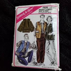 Chaleco y Pantalones Unisex Elásticos y Coser F826 Patrón de Costura Busto/Pecho 30" - 46" SIN CORTAR - Imagen 1 de 9