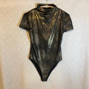 Zara Damen Body Anzug Gold Metallic Schimmernder Print Gebraucht Top Gr. M - Bild 1 von 8