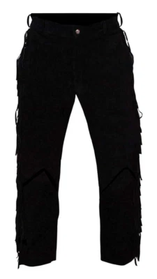 Mens New Black Buckskin Suede leather Western Hippy Fringes Pants WBP-102 - Image 1 of 4