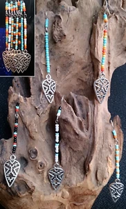 NATIVE AMERICAN EARRINGS, HANDMADE GEOMETRIC ARROWHEAD MULTI COLOUR DESIGN - Picture 1 of 27