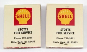 2 Vtg Stotts Service "Super Shell for Good Mileage" Matchbooks ~ Little York, IL - Picture 1 of 3