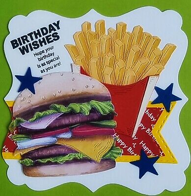 Handmade Card Topper Boy Teenager Burger By Jay FLAT P&P • 2.50€