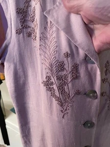 R&K Originals Sz 14 Mauve Floral Dress Linen Mid Calf Exquisite Embroidery! - Picture 1 of 6